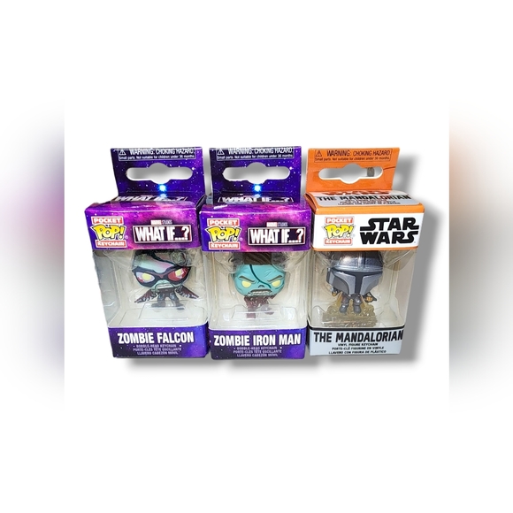 (5) Funko Pop! Keychain Zombie:Capt.America,Falcon,Iron Man,Mandalorian,Dr.Doom - Picture 7 of 8